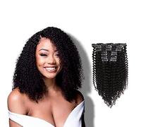 Vanalia Cabello humano rizado 9A, 3C, 4A, con clip, doble trama, color negro natural, 100 % cabello humano Remy, 120 g, 7 piezas, 18 clips para mujeres afroamericanas, rizado, 12 pulgadas