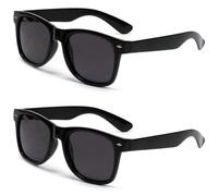 VANANA Gafas de sol clásicas retro vintage con marco cuadrado negro para hombres y mujeres, para pesca al aire libre, conducción, escalada, unisex, Marco negro brillante y lente gris, Pack of 2 Pairs