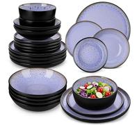 vancasso AMBER Juego de Vajilla Completo para 6 Personas, Plato Vajilla 24 Piezas de Gres - Platos Llanos, Platos de Postre, Ensaladeras y Cuencos - Apto para Lavavajillas, Esmalte Reactivo Violeta