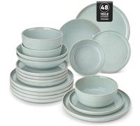 vancasso ANYA Vajillas Completas 48 Piezas para 12 Persone, Vajillas de Gres - Platos Llanos, Platos de Postre, Cuencos de Pasta y Cuencos - Apto para Lavavajillas, Esmalte Reactivo Verde Menta