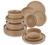 vancasso ANYA Vajillas Completas 48 Piezas para 12 Persone, Vajillas de Gres - Platos Llanos, Platos de Postre, Cuencos de Pasta y Cuencos - Apto para Lavavajillas, Esmalte Reactivo Caramelo