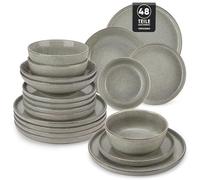 vancasso ANYA Vajillas Completas 48 Piezas para 12 Persone, Vajillas de Gres - Platos Llanos, Platos de Postre, Cuencos de Pasta y Cuencos - Apto para Lavavajillas, Esmalte Reactivo Gris