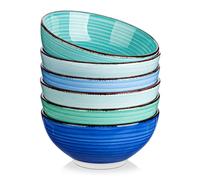 vancasso Bonita 6 Cuencos de Cereales, 820 ml, Pintados a Mano de Estilo Azul Colores, Cuencos de Sopa de 16.3 cm, Juego de Tazones de Cerámica para Desayuno, Pasta, Ramen, Lavavajillas y Microondas