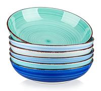 vancasso Bonita 6 Cuencos para Pasta, 1140 ml, Pintados a Mano de Estilo Azul Colores, Platos de Cerámica de 21,6 cm, Juego de Cuencos de Cena para Sopa, Ensaladas, Apto para Lavavajillas y Microondas