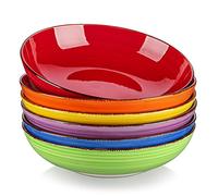 vancasso Bonita Cuencos para pasta de 38 onzas, ensaladeras de cerámica, juego de 6, cuencos para sopa aptos para microondas y lavavajillas, cuencos para servir, colores surtidos