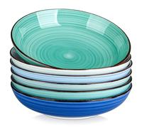 vancasso Bonita Juego de 6 Platos Hondos de Cerámica, 1500 ml Cuencos de Sopa, Platos Sopa, Cuencos Grandes para Pasta, Ramen, Ensalada, pto para Lavavajillas, Microondas y Horno, Vajilla Azul Colores