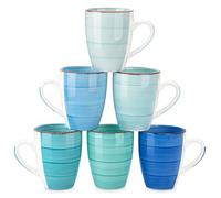 vancasso BONITA Set 6 Tazas de Café, 500 ml Tazas Desayuno Mugs, Juego de Tazas de Leche de Gres, Tazas Grandes Ceramica, Microondas y Lavavajillas, Pintados a Mano de Estilo, Azul