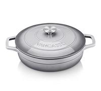 vancasso Cacerola Hierro Fundido 3 Litros, 28 cm Horno Holandés Hierro Fundido Esmaltado con Tapa Redonda de Acero Inoxidable para Cocina Estofado, Paella, Freír, Asar, Saltear - Gris
