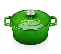 Vancasso Cacerola Hierro Fundido, Redonda Horno Holandés Esmaltado 22 cm / 3 litros, Ollas de Hierro Fundido Apta para Todas Las Fuentes de Calor, para Hogar y Restaurante - Verde