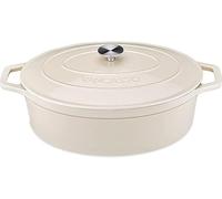 vancasso Cazuela de Hierro Fundido Esmaltado, 37 CM / 8 Litros Ollas de Hierro Fundido Horno Holandés con Tapa Redonda de Acero Inoxidable Apto para Todo Tipo de Estufas- Blanco