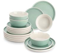 vancasso ELBA Vajillas Completas 12 Personas, Vajilla 36 Piezas de Gres, Juego de Platos Para 12 Personas - 12 Platos Llanos, 12 Platos de Postre y 12 Cuencos de Cereales, Apto para Lavavajillas,Verde