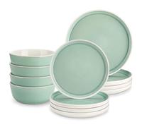 vancasso ELBA Vajillas Completas 4 Personas, Vajilla 12 Piezas de Gres, Juego de Platos Para 4 Personas - 4 Platos Llanos, 4 Platos de Postre y 4 Cuencos de Cereales, Apto para Lavavajillas, Verde