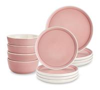 vancasso ELBA Vajillas Completas 4 Personas, Vajilla 12 Piezas de Gres, Juego de Platos Para 4 Personas - 4 Platos Llanos, 4 Platos de Postre y 4 Cuencos de Cereales, Apto para Lavavajillas, Rosa
