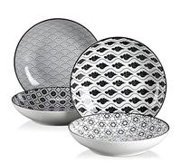 vancasso Haruka 4 piezas Platos Hondos Estilo Japonés Pintada a Mano Gris Spot - Plato de Sopa, Vajilla de Porcelana Plato para Ensalada, (21 x 21 x 4,5 cm)