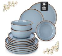 vancasso LOIRE Vajillas Completas 6 Personas, Vajilla Modernas 18 Piezas de Gres - 6 Platos Llanos, 6 de Postre y 6 Cuencos de Cereales, Apto para Lavavajillas - Azul