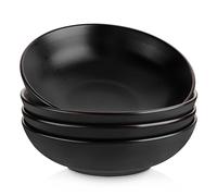 vancasso MODA Cuencos de Pasta Set de 4, 22,3 x 6,3 cm Plato Hondo Sopa de Gres, Tazón de Pasta de 45 oz, Fuente Ensaladera Grande, Apto para Lavavajillas, Microondas y Horno, Negro Mate