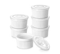 vancasso Moldes para Soufflé con Tapas - 6 Ramequines de Cerámica 200ml, Moldes para Tartas y Postres, Ø 9,5cm, Mini Cuencos Blancos Apto para Lavavajillas, Microondas y Horno, Ideal para Navidad