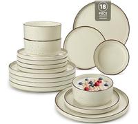 vancasso NAVIA - Vajillas Completas Moderna de Gres para 6 Personas, Juego de 18 Piezas - 6 Platos Llanos, 6 Platos de Postre y 6 Cuencos para Cereales - Apta para Microondas y Lavavajillas - Beige