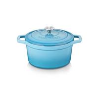 vancasso Olla de Hierro Fundido, 20 cm / 2 Litros Horno Holandés Fundido Hierro Esmaltado con Tapa Redonda de Acero Inoxidable para Cocina Estofado, Paella, Freír, Asar, Saltear - Azul