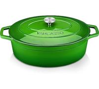 vancasso Olla de hierro fundido, cacerola ovalada esmaltada verde de 8 litros con mango de doble bucle, horno holandés de hierro fundido naturalmente antiadherente para hornear en casa, estofar