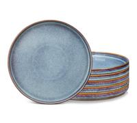 vancasso ONION Set de 6 Platos Llanos, Platos de Ensalada de 25,4 cm de Gres, Juego de Platos de Cena para Cocina, Apto para Lavavajillas y Microondas, Esmalte Reactivo Gris Azul