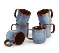 vancasso ONION Set de 6 Tazas de Café de Gres - 480ml - Tazas de Desayuno con Asa para Leche, Té, Avena, Yogur - Resistente a Lavavajillas y Microondas - Esmaltado Reactivo Gris Azul