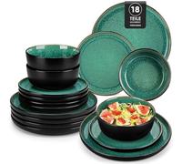 vancasso PLAYA Vajillas Completas 6 Personas, Platos Vajilla Modernas 18 Piezas de Gres - 6 Platos Llanos, 6 Platos de Postre y 6 Cuencos de Cereales - Esmaltado Reactivo Verde, Apto para Lavavajillas