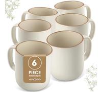 vancasso RENO - Juego de 6 Tazas de Gres Beige con Asa - 400 ml - Para Café con Leche, Té, Latte y Smoothies - Apto Lavavajillas y Microondas - Esmaltado Reactivo Claro