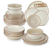 vancasso RENO Vajillas Completas 24 Piezas para 6 Personas - 6 Platos Llanos, 6 Postre, 6 Fondo y 6 Cuencos Cereales - Gres con Esmaltado Reactivo Beige Claro, Apto Lavavajillas y Microondas