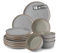 vancasso RENO Vajillas Completas 6 Personas, Vajilla 18 Piezas de Gres - 6 Platos Llanos, 6 Platos Postre y 6 Cuencos - Esmaltado Reactivo en Color Gris Claro, Apto Lavavajillas/Microondas