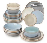 vancasso RENO Vajillas Completas 6 Personas, Vajilla 24 Piezas de Gres - 6 Platos Llanos, 6 Postre, 6 Fondos y 6 Cuencos - Esmalte Reactivo Azul/Gris/Beige, Lavavajillas/Microondas