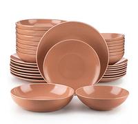 vancasso Sabine Juego de Vajilla Completa de 32 Piezas para 8 personas, Semimate Glaseado Sésamo de Gres con Platos Llanos Platos de Postre, Cuencos de Pasta y Tazones de Cereales, terracota