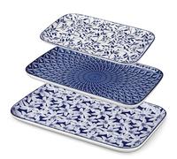 vancasso SELENE Juego de 3 Platos Rectangulares de Porcelana para Servir - 40,7/36/30,8 cm - Estilo A Oriental Chino Azul y Blanco - Plato para Postres, Pastas y Ensalada - Apto para Microondas