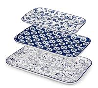 vancasso SELENE Juego de 3 Platos Rectangulares de Porcelana para Servir - 40,7/36/30,8 cm - Estilo B Oriental Chino Azul y Blanco - Plato para Postres, Pastas y Ensalada - Apto para Microondas