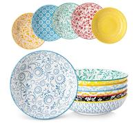 vancasso SELENE Juego de 6 Platos Hondos - 1200ML- Cuencos Grandes de Porcelana Pastel, Tazones de Ensalada, Cuencos para Sopa, Pasta y Frutas - Apto para Microondas - Diseño Floral Colorido