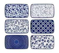 vancasso SELENE Juego de 6 Platos Pequeños para Servir - 22 x 13 cm Platos Rectangulares Para Postres, Sushi, Aperitivos - Apto para Microondas - Estilo A Azul y Blanco Chino