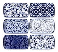 vancasso SELENE Juego de 6 Platos Pequeños para Servir - 22 x 13 cm Platos Rectangulares Para Postres, Sushi, Aperitivos - Apto para Microondas - Estilo B Azul y Blanco Chino