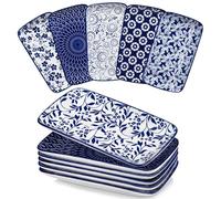 vancasso SELENE Juego de 6 Platos Pequeños para Servir - 22 x 13 cm Platos Rectangulares Para Postres, Sushi, Aperitivos - Apto para Microondas - Estilo B Azul y Blanco Chino