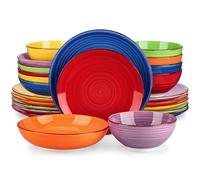 vancasso Serie Bonita Juego de Vajilla Completo 24 Piezas Pintados a Mano con 6 Platos Llanos, 6 Platos de Postre, 6 Cuencos para Pasta y 6 Cuencos de Cereales, Vajilla Colores para 6 Personas