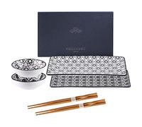 vancasso Serie Haruka S04 Vajillas de Sushi Japonés, 2 Platos para Sushi, 2 pequeños Platos de Salsas y 2 Palillos Japoneses, con Caja de Regalo, Set de Sushi