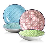 vancasso serie MACARON Set 4 Platos Hondos, 21,2 x 4,7 cm Juego de Platos Sopa para 4 Personas, Set Platos de Ensalada de Porcelana, Apto para Lavavajillas y Microondas, 900 ml, Estilo Japoneses