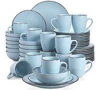 vancasso Serie MODA 48 Piezas Vajillas de Cerámica, Juego de Vajillas Completas para 12 Personas con 12 Platos Llano, 12 Platos de Postre, 12 Cuencos y 12 Tazas, Mate Azul Claro