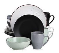 vancasso Serie MODA Vajillas Completas 4 Personas, Juego de Vajillas Completo 16 Piezas con 4 Platos Llano, 4 Platos de Postre, 4 Cuencos y 4 Tazas, Apto para Microondas, Mate Mix Colores