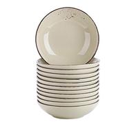 vancasso serie NAVIA Set 12 Platos Hondos, 20,3 x 5,3 cm Juego de Platos Sopa para 12 Personas, Set Platos de Ensalada de Gres Vintage, Apto para Lavavajillas, Microondas y Horno, 900 ml, Beige