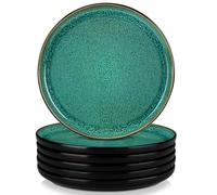 vancasso serie PLAYA Set de 6 Platos Llanos de 26 cm, Platos de Desayuno de Gres, Juego de Platos de Cena para Cocina, Apto para Lavavajillas y Microondas - Esmalte Reactivo Verde