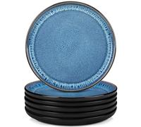 vancasso serie PLAYA Set de 6 Platos Llanos de 26 cm, Platos de Desayuno de Gres, Juego de Platos de Cena para Cocina, Apto para Lavavajillas y Microondas - Esmalte Reactivo Azul