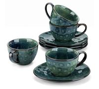vancasso serie Starry Juego de Café 8 piezas con 4 Tazas y 4 Platillos Vajillas de Gres para Desayuno/Café, Irregular Esmalte Verde