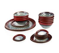 vancasso serie Starry Platos Vajilla de Gres Oval de 22 Piezas, Juego de Vajillas de Vintage Esmaltado Reactivo para 8 Personas, 8 Cuencos 8 Platos de Salsa 4 Platos Postre, 2 Platos Grande, Rojo