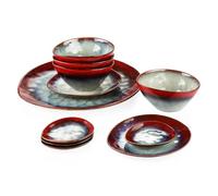 vancasso serie Starry Vajilla de Gres Irregular de 11 Piezas, Juego de Vajillas Esmaltadas Gres para 4 Personas, 4 Cuencos 4 Platos de Salsa 2 Platos 1 Plato Grande, Rojo