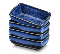 vancasso serie STERN 4 piezas Cuencos para Aperitivos, Condimiento, Salsa, Recipientes para Snack Salsa 11,6X6,9 cm, Platos Rectangulares, Estilo Vintage Azul